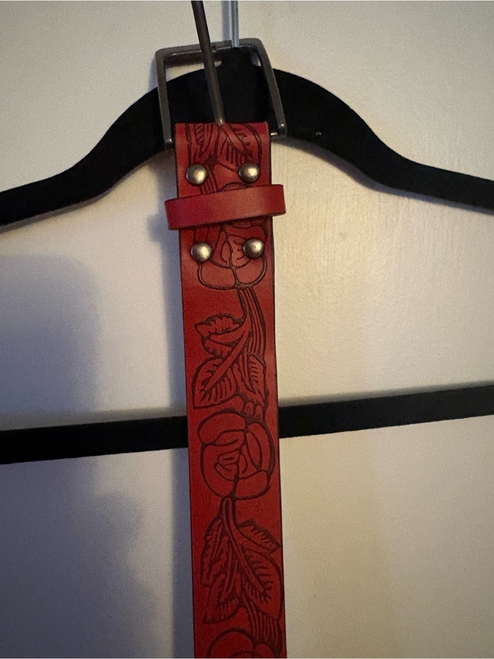 Red Tooled Leather Floral Belt